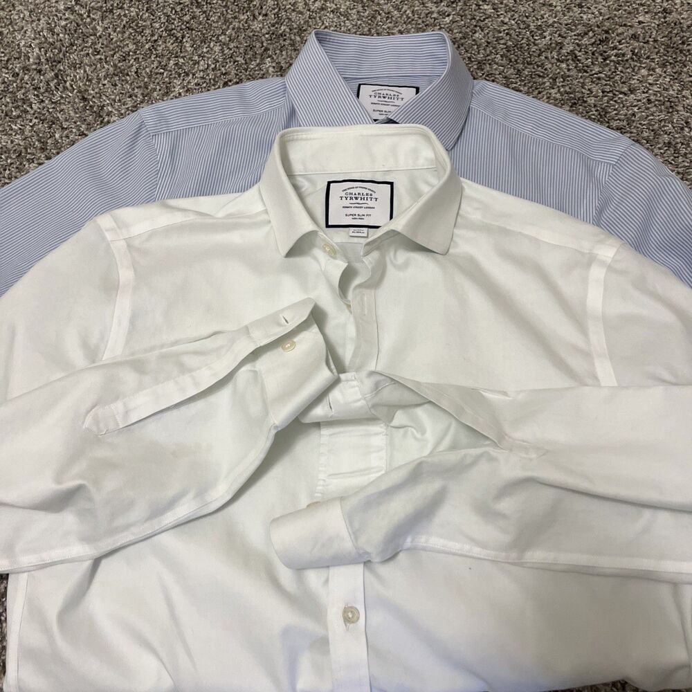 CHARLES TYRWHITT Men's Dress Shirts Size 16/33 Slim Fit Lot of 2 (Blue & White)